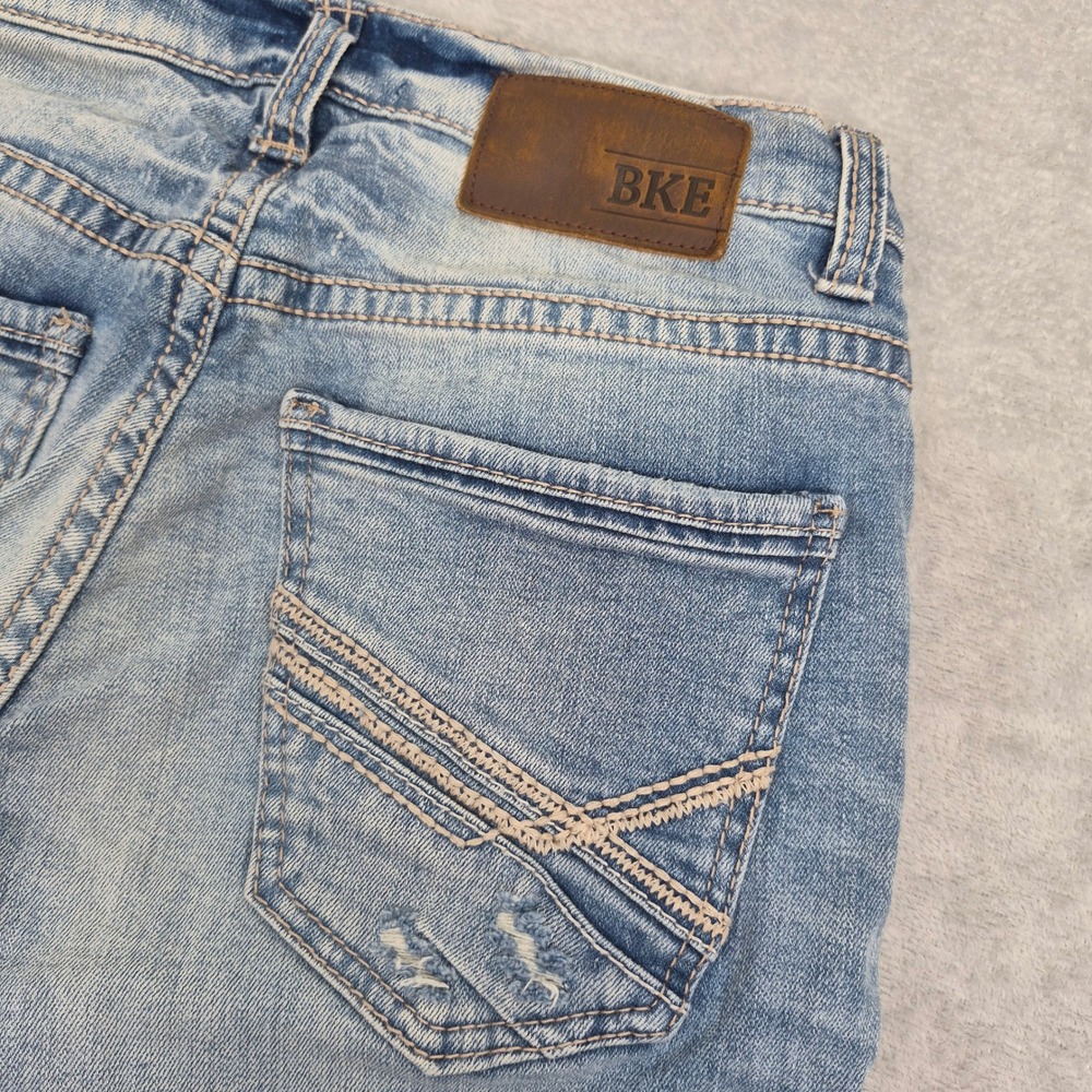 BKE 29x32 Aiden Mens Light Wash Distressed Bootcut Jeans 29R HCP21206 Buckle